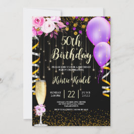 Lila Ballons und Champagner Einladung