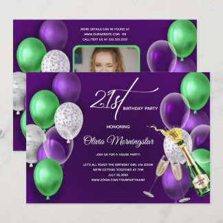 Lila Balloons 21. Geburtstag Foto Einladung