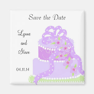 Lila Band Hochzeitstorte Save the Date Magnet