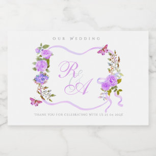 Lila Band Monogramm Hochzeit Lebensmitteletikett