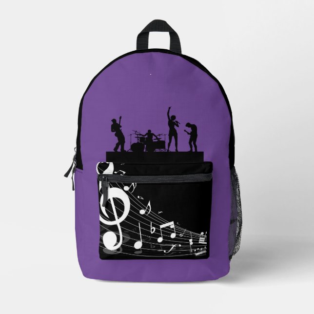 Lila Bandmusik-Liebhaber chic Bedruckter Rucksack (Vorderseite)