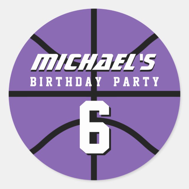 Lila Basketball Sticker Geburtstagsparty (Vorderseite)
