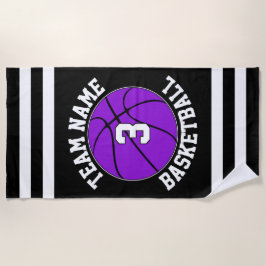 Lila Basketball-Teamname und Spielernummer Strandtuch