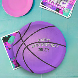 Lila Basketball Varsity Schriftart Happy Birthday Pappteller