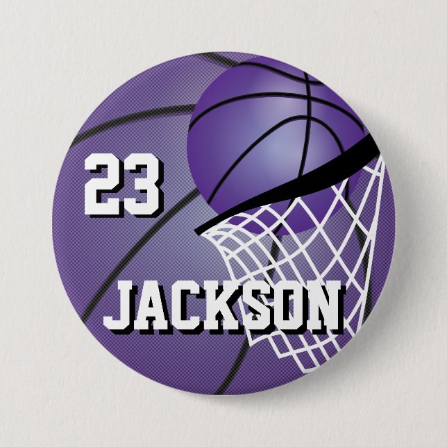 Lila Basketballdesign | Personalisieren Button (Vorderseite)
