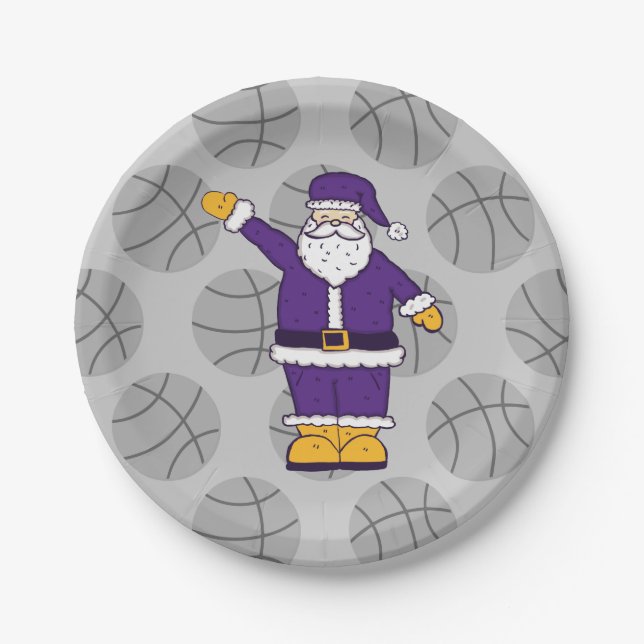 lila Basketballkorb Pappteller (Vorderseite)
