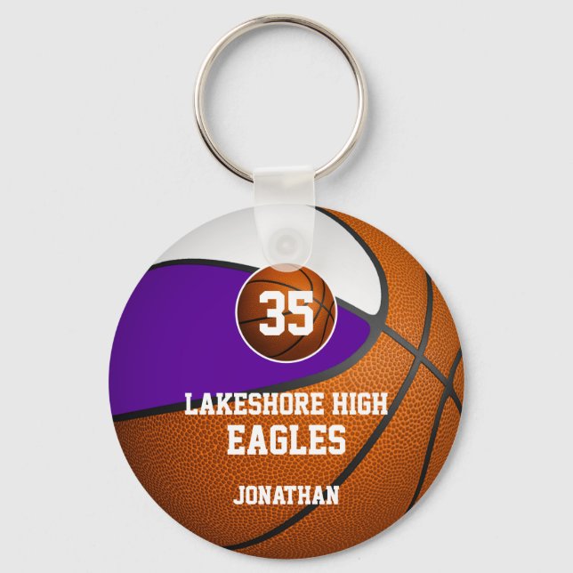 Lila Basketballmannschaft Schlüsselanhänger (Vorderseite)