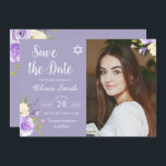 Lila Bat Mitzvah Foto Save the Date<br><div class="desc">Pastel Lila Floral Bat Mitzvah Foto Save the Date</div>
