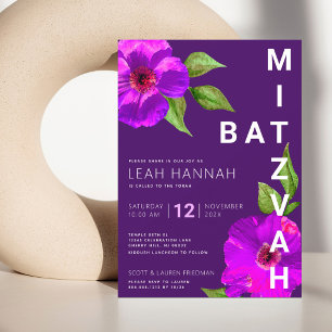 Lila Bat Mitzvah Pink Floral Wasserfarbe Moderne Einladung