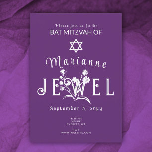 Lila Bat Mitzvah Wild Blume Letters Einladung