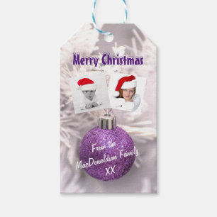 Lila Bauble Frohe Weihnachtsfoto Vorlage Geschenkanhänger