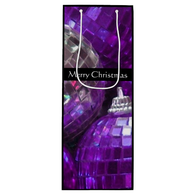 Lila Baubles Frohe Weihnachtsgeschenke Wein schwar Geschenktüte Für Weinflaschen (Vorderseite)