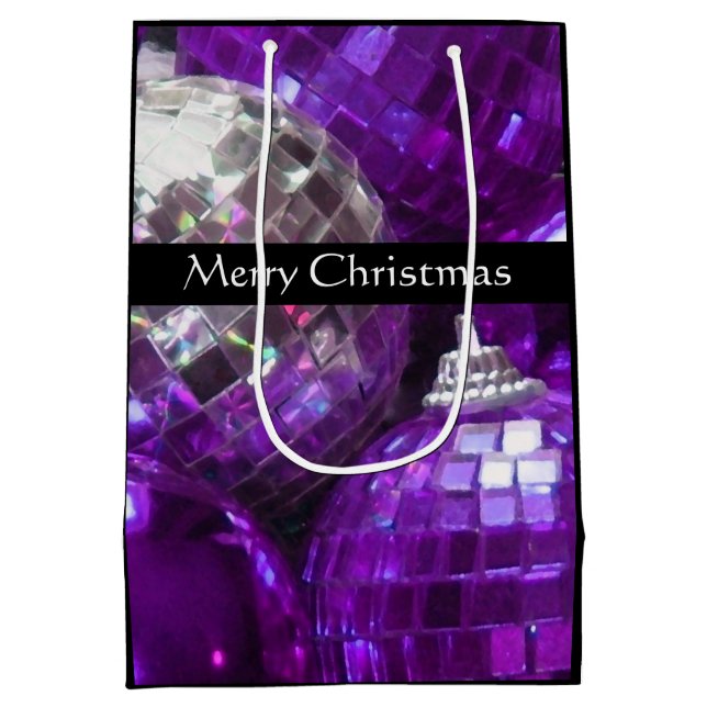 Lila Baubles Frohe Weihnachtsmittel schwarz Mittlere Geschenktüte (Rückseite)