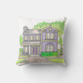 Lila Bauernhaus im Freien Pillow Kissen