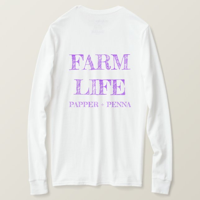 Lila Bauernhof Langschläfer T - Shirt (Design Rückseite)