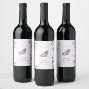 Lila Bauernmarkt Florale Aubergine Baby Shower Weinetikett