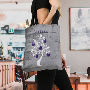 Lila Baum des Herzens Personalisiert Tote Tasche