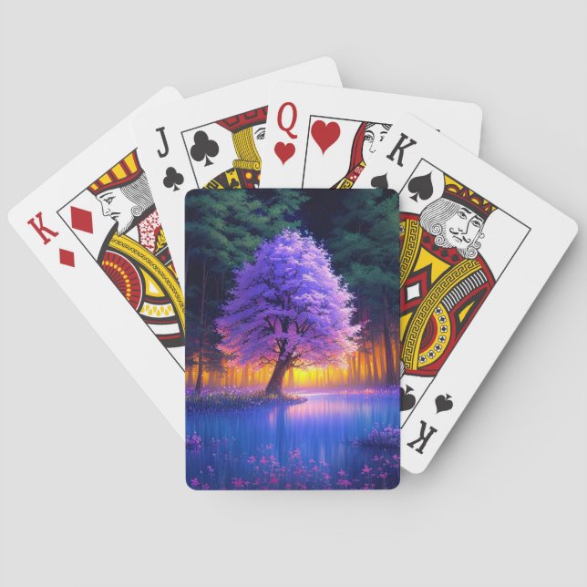 Lila Baum im Sumpflandgrünen Wald Spielkarten (Rückseite)