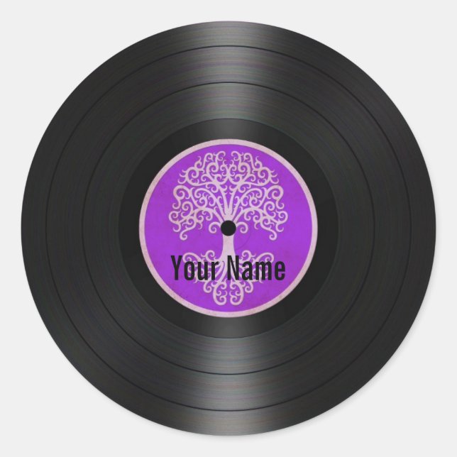 Lila Baum Personalisierter Vinyl Record Runder Aufkleber (Vorderseite)