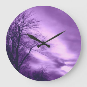 Lila Baum-und Himmel-Wand-Uhr Große Wanduhr