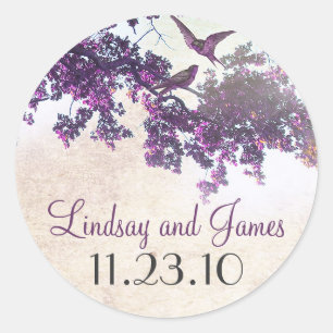 lila Baumliebvögel Hochzeitsticker Runder Aufkleber