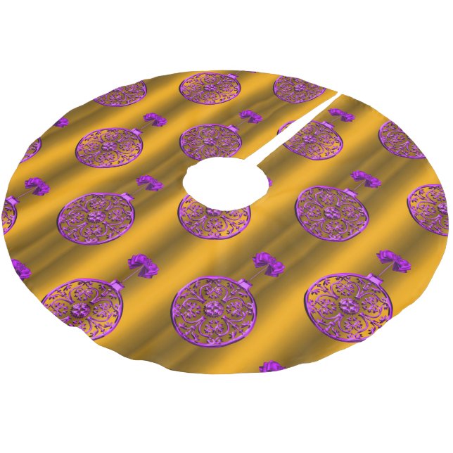 Lila Bausteine zu Weihnachten Polyester Weihnachtsbaumdecke (Schrägansicht)