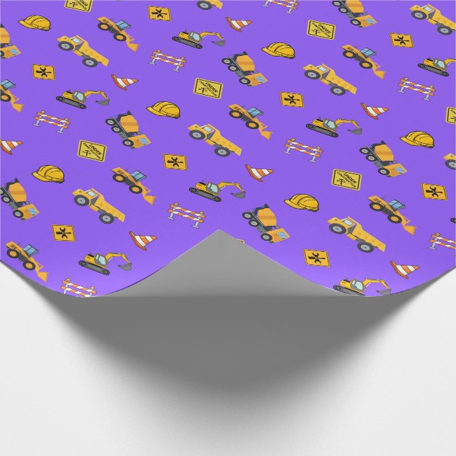 Lila Baustellen-Geburtstag Geschenkpapier (Ecke)