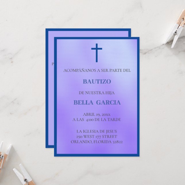 Lila Bautizo Einladung/Taufe Einladung (Vorderseite/Rückseite Beispiel)
