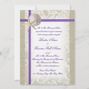 Lila Beach Burlap und Vintage Hochzeit am Lace Einladung