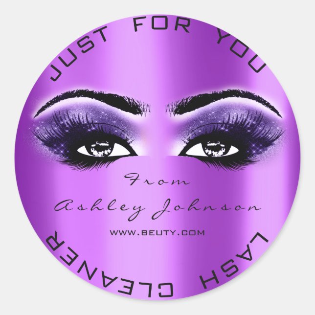 Lila Beauty Glitzer Lashes Makeup Artist Cleaner Runder Aufkleber (Vorderseite)