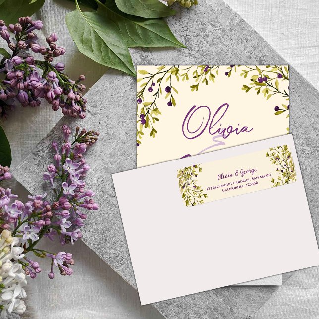 Lila-Beeren-Grün-Hochzeit-Rücksende-Adressetikett (Purple Berry Greenery Wedding Return Address Label)