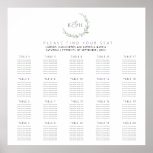 Lila Beeren Grüne Blätter 20 Hochzeitstische Plan Poster