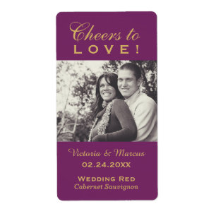 Lila Beifall für Liebe Hochzeit Foto Weinflasche