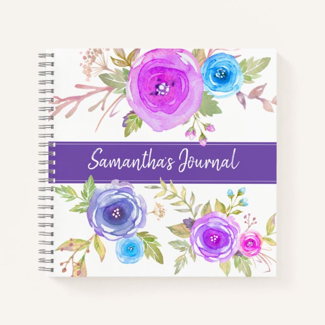 Lila, benutzerdefiniertes Skriptjournal für floral Notizbuch (Vorderseite)