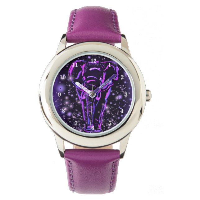 Lila Beobachtungslephant geht in der Starry Night Armbanduhr (Vorderseite)