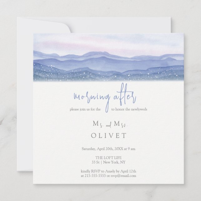 Lila Berge morgens Einladung (Vorderseite)