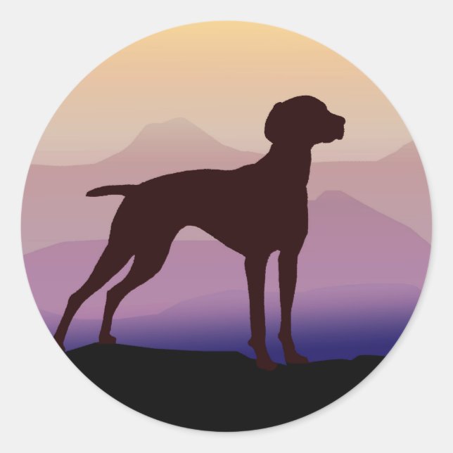 Lila Berge Vizsla Runder Aufkleber (Vorderseite)