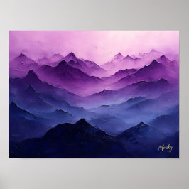 Lila Bergschichten - Abstrakte Lila Landschaft Poster