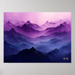 Lila Bergschichten – Abstrakte Lila Landschaft Poster