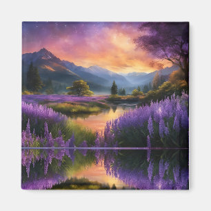 Lila Bergtal Sonnenaufgang Magnet