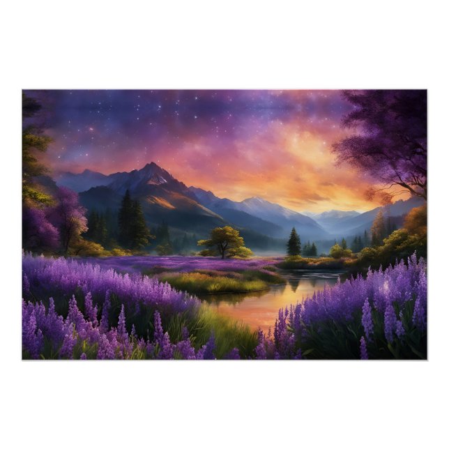 Lila Bergtal Sonnenaufgang Poster (Vorderseite)