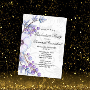 Lila Berry Wreath und Elegante Damask Abschluss Einladung
