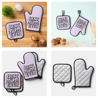 Lila Best Mom Ever Ofenhandschuh & Topflappen-Set