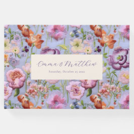 Lila bestickte Blume Maximalistische Hochzeit Gästebuch