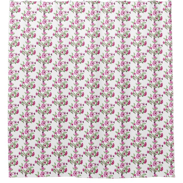 Lila besticktes Blume Muster Land Duschvorhang (Vorderseite)