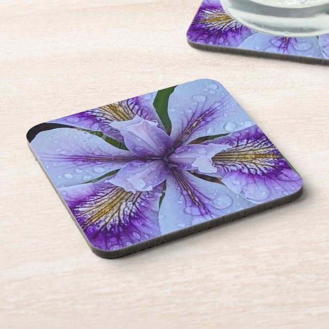Lila Beunabhängig Iris Floral Getränkeuntersetzer (Linke Seite)