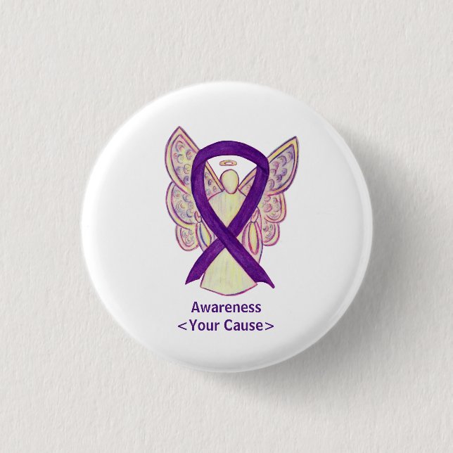 Lila Bewusstsein Ribbon Custom Angel Art Buttone Button (Vorderseite)