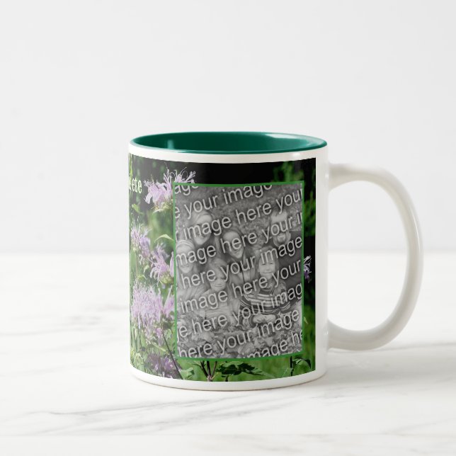 Lila Bienenvölkerrahmen hinzufügen Ihr Foto Zweifarbige Tasse (Rechts)