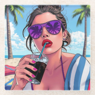 Lila Bikini, Sonnenbrille und Bandana Glasuntersetzer