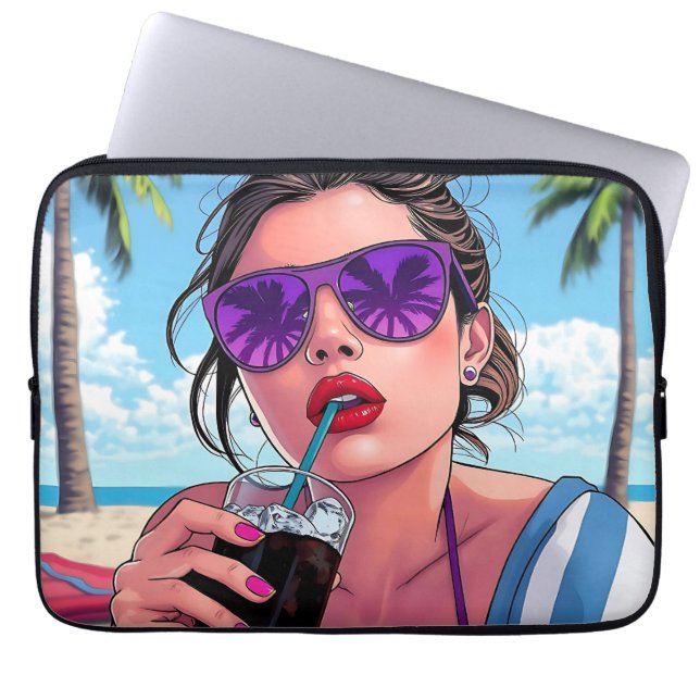 Lila Bikini, Sonnenbrille und Bandana Laptopschutzhülle (Vorderseite)